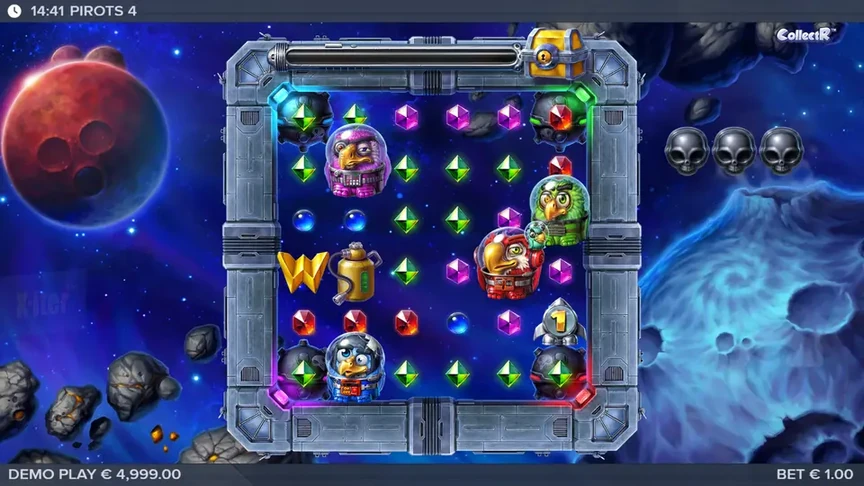Inferno Coin Game in Pirots 4 mit Vögeln, Fire Minions und Münzen auf 9×9